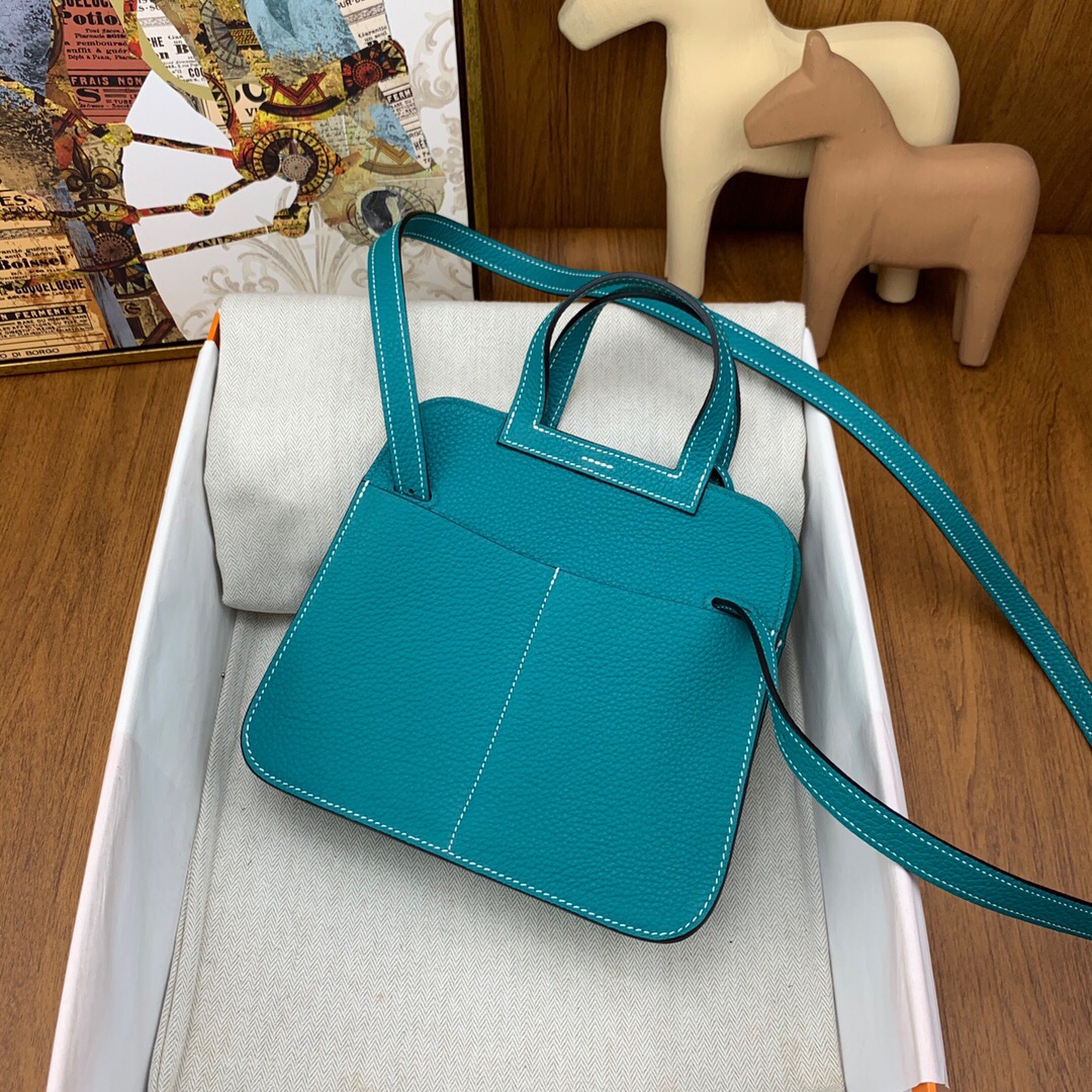 Hermes Mini Halzan 22 Handbag Shoulder Bag In Blue Atoll Clemence Leather